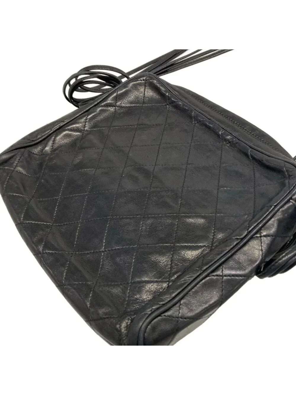 Chanel Shoulder Bag Quilted Black Tassel Gold Lambskin